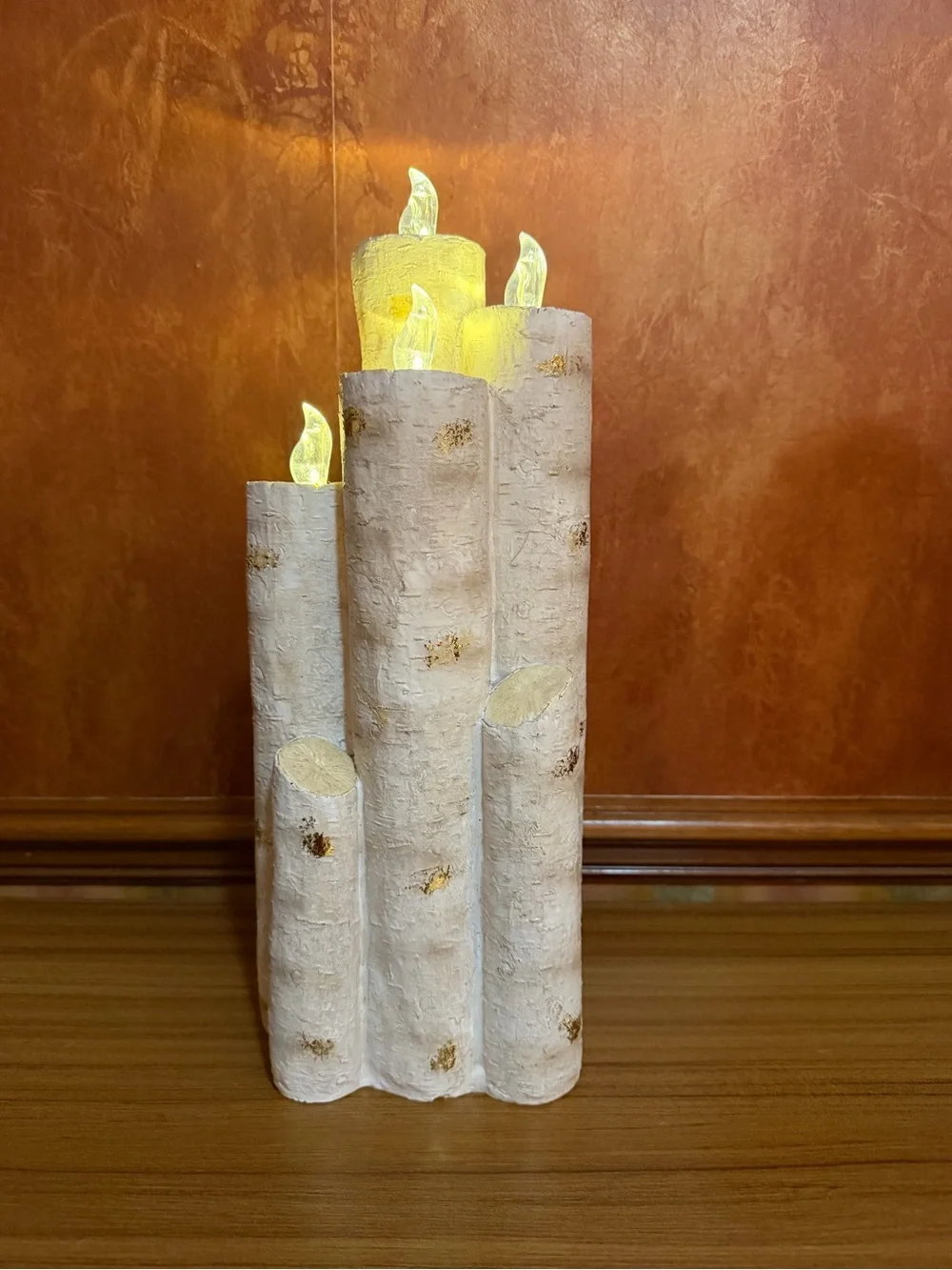 Pier 1 Flameless LED Faux Birch Log Candelabra Rustic 4-Light Centerpiece